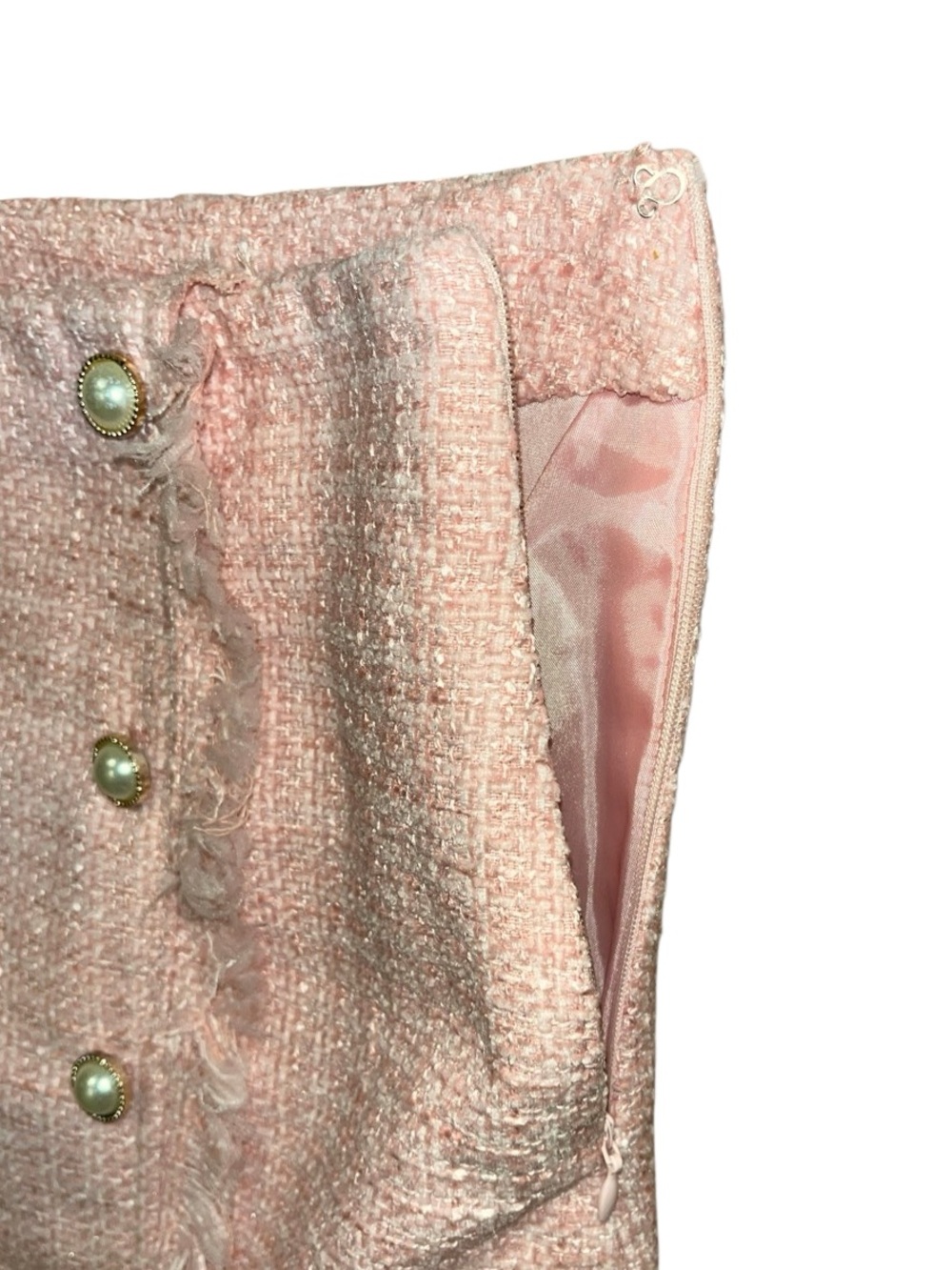Francesca's Blue Rain Faux-Wrap Pink Plaid Tweed Mini Skirt - Picture 5 of 9